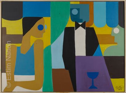 ATELIER ANDRE GUILLOU (1925-2017) "L'attente" (projet de tapisserie). 
Huile sur...