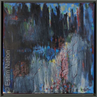 ATELIER ANDRE GUILLOU (1925-2017) Paysage abstrait
Huile sur toile. Signée en bas...