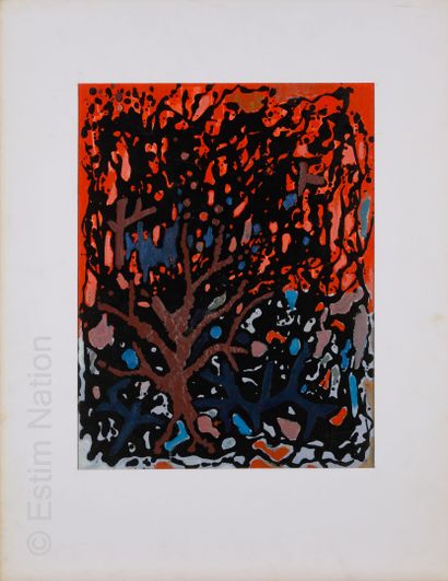 ATELIER ANDRE GUILLOU (1925-2017) Coulures sur fond rouge
Technique mixte sur carton....