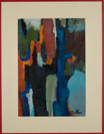 ATELIER ANDRE GUILLOU (1925-2017) Abstraction colorée
Huile sur papier Signée en...