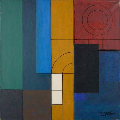 ATELIER ANDRE GUILLOU (1925-2017) Composition géométrique aux cercles
Huile sur toile....
