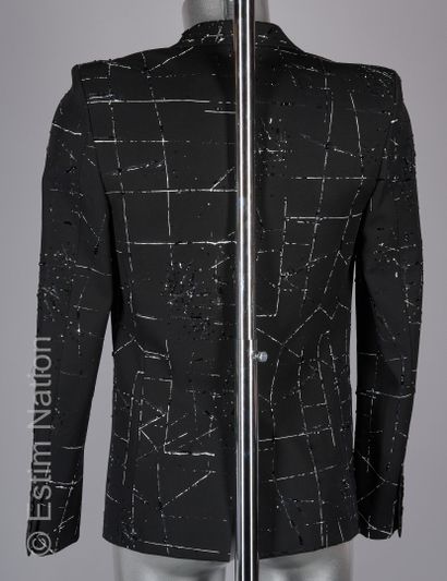 SAINT LAURENT PARIS PAR ANTHONY VACCARELLO Black wool evening jacket with white dripping...