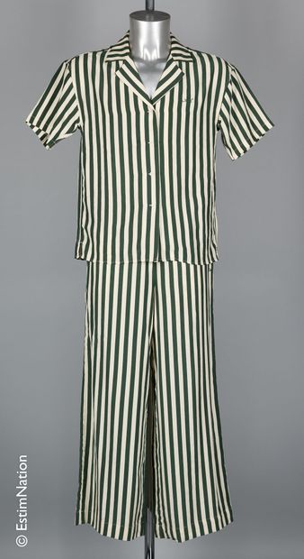 KITH INTERIOR SET in cupro, liocel and green striped linen: shirt and pants (S, size...