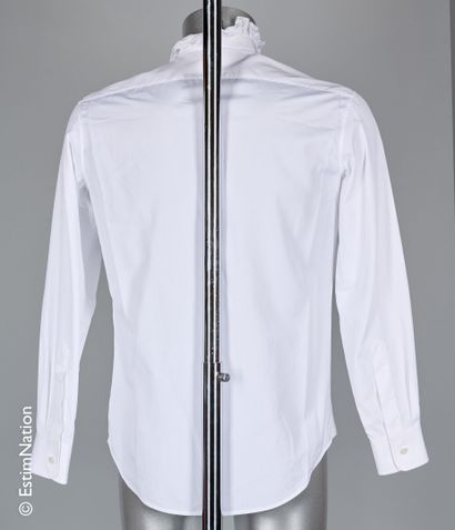 CELINE White cotton shirt, ruffled collar (T 37)