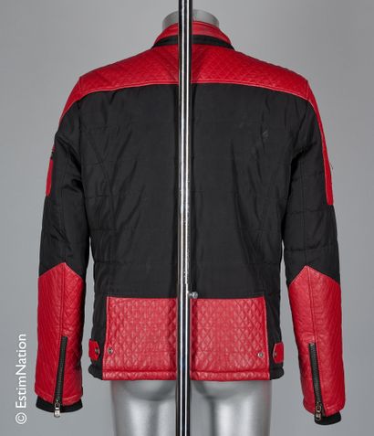 PAPARAZZI BLOUSON in black polyamide embellished with red quilted leather, multi-pocket...