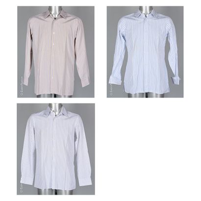 CHRISTIAN DIOR, CHARVET THREE striped cotton SHIRTS: the first (T 15/38), the second...