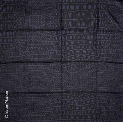 YVES SAINT LAURENT RIVE GAUCHE SILK SQUARE with gray and black reptile scale pattern...