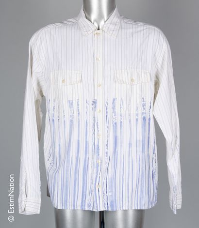 MARITHE FRANCOIS GIRBAUD White cotton shirt, striped and printed with stylized paint...