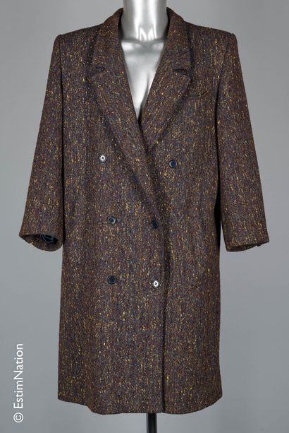 KENZO VINTAGE, HOLLINGTON LONG COAT in mottled wool, double breasted, notched collar,...