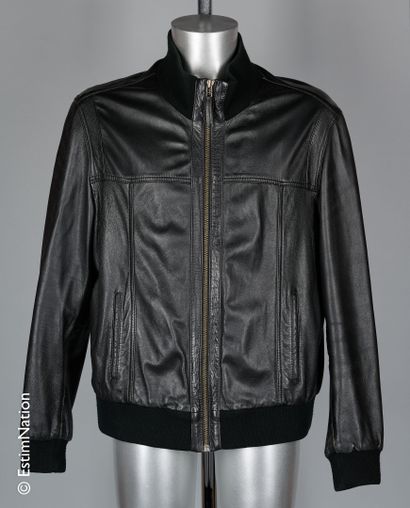 OAKWOOD BLOUSON in black plunged lambskin, ribbed collar, cuffs and waistband, two...