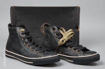 CONVERSE ALL STAR PAIR OF SNEAKERS in black grained calfskin with beige stitching...