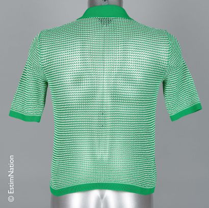 BOTTEGA VENETA SALON 01 POLO in green and white cotton blend, knitted collar (T ...