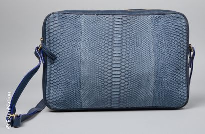 PHILIPPE ROUCOU BESACE computer case in calfskin and matte blue python (24 x 36 x...