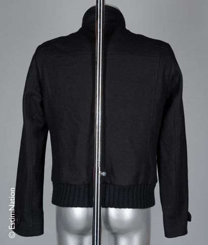 WOOYOUNGME BLOUSON in black wool, press stud zipper, buttoned tabs, ribbed waistband,...