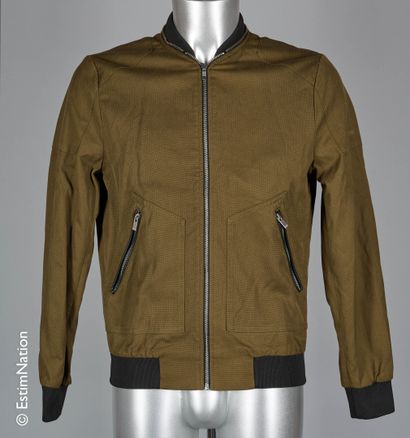 SPORT THE KOOPLES BLOUSON in khaki honeycomb cotton, trimmed with black leather,...