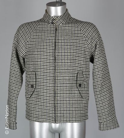 BEN SHERMAN BLOUSON in woollen houndstooth pattern in gray, green and beige, zip...