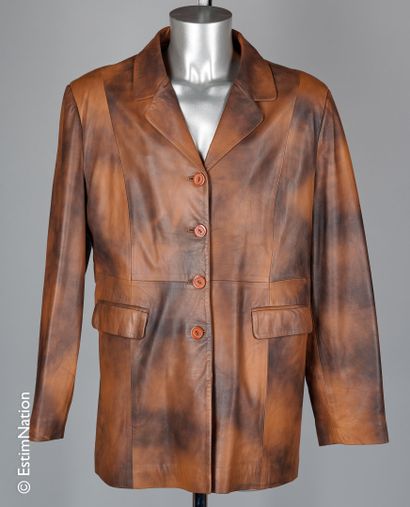 MARCONI Long jacket in brindled lambskin, single breasted, two pockets (T 6/XL)