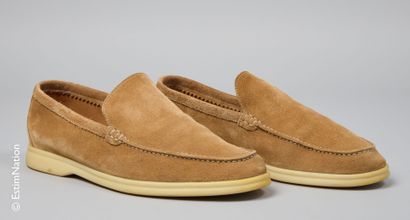 LORO PIANA PAIR OF "Summer walk" MOCASSINS in camel suede (P 38) (some traces)