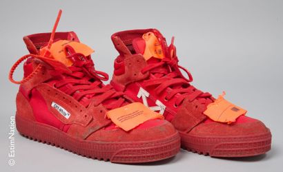 OFF WHITE PAR VIRGIL ABLOH PAIR OF "3.0" canvas, suede and red mesh high-top SNEAKERS...