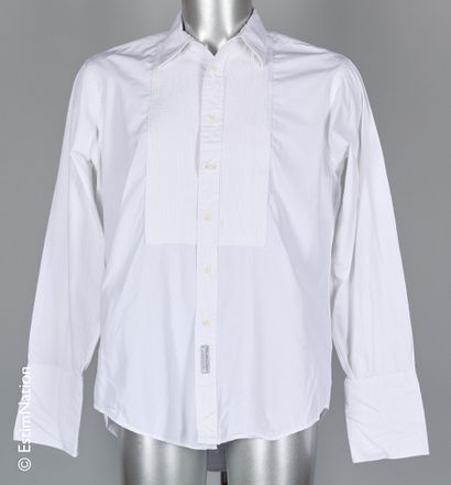 CHRISTIAN DIOR CHEMISES Cotton tuxedo shirt with bib (small stains on back of neck,...