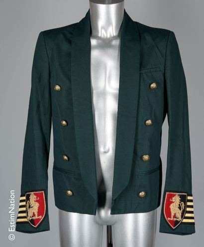 BALMAIN PAR OLIVIER ROUSTEING Military-inspired jacket in bottle-green cotton blend,...
