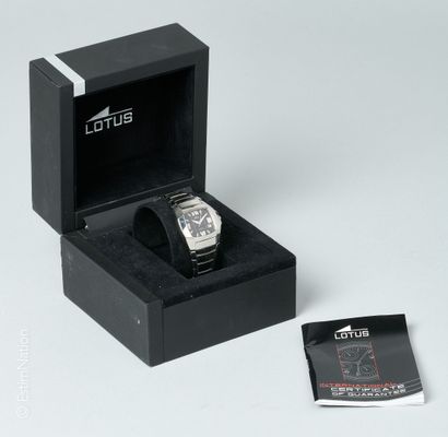 LOTUS. Lotus. 
Steel watch bracelet, tonneau case, black dial with grooved Roman...