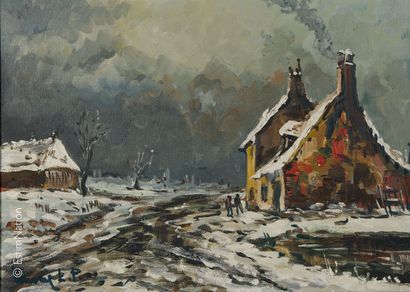 ART DU XXE SIECLE Robert L.P. LAVOINE (1916-1999)

"Snow in Normandy

Oil on canvas,...