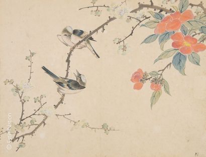 JAPON - AQUARELLES JAPAN, early 20th century
- Couple of trendy birds
Watercolor...