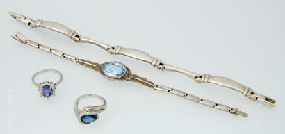 LOT EN ARGENT - BRACELETS ET BAGUES Articulated silver bracelet ( 925 thousandths),...