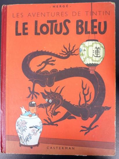 HERGÉ "LES AVENTURES DE TINTIN, Le lotus bleu" Ed. Casterman 1951 (B5) avec la mention...