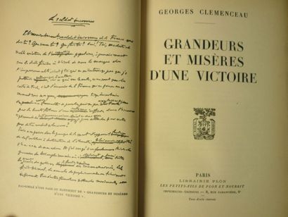 CLEMENCEAU Georges (1841-1929) NON VENU
"Grandeurs et misères d'une victoire"

PLON,...