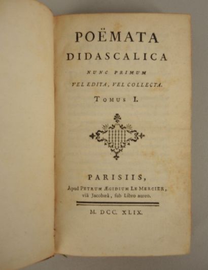 null Poemata Didascalita

Edité en latin chez Le Mercier, 1749, 3 volumes in 16°,...