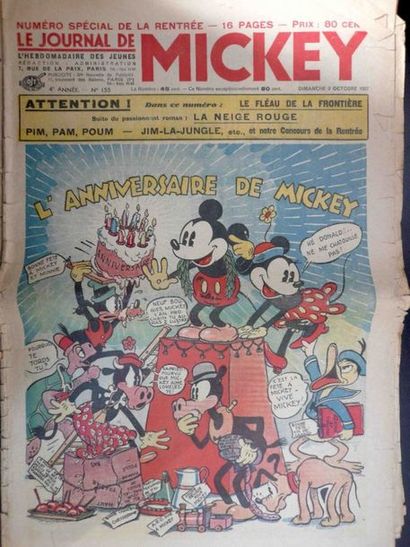 MICKEY Ensemble de 18 numéros de l'hebdomadaire "Journal de Mickey" du n°52 au n°229,...