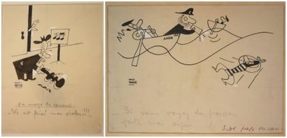 William NOLGROVE (1901-1975) Deux dessins d'illustration à l'encre noire et gouache...