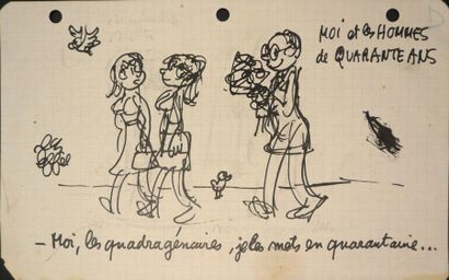 Jean EFFEL (1908-1982) Suite de 4 dessins sur le thème de "Moi et les hommes de quarante...