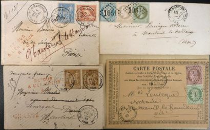 PHILATELIE FRANCE Emissions 1860/1900 1 boîte contenant des timbres sur lettres dont...