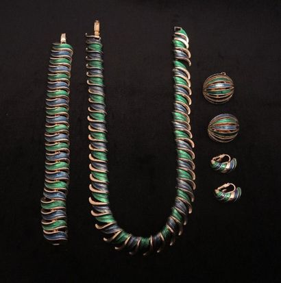 MARCEL BOUCHER Parure composé d'un collier et d'un bracelet articulés et d'une paire...