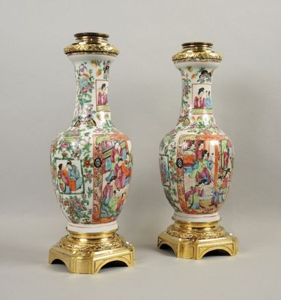 CHINE Canton Paire de vases en porcelaine émaillée polychrome de CANTON

Montés sur...