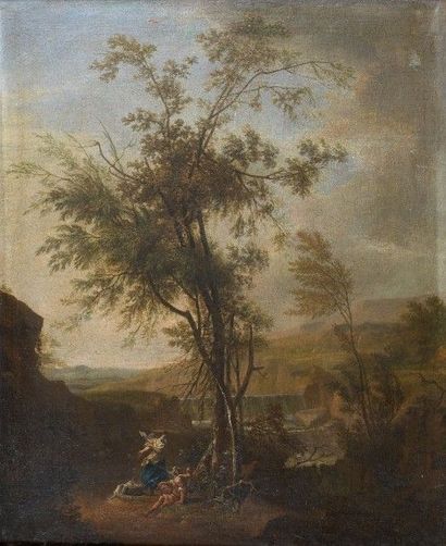 Attribué à Isaac de MOUCHERON (1667-1744) "La halte près des grands arbres"

Toile

74,5...