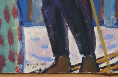 Guennady MYZNIKOV (Artiste russe, née en 1933) « Jeunes femmes au ski »

Gouache*...