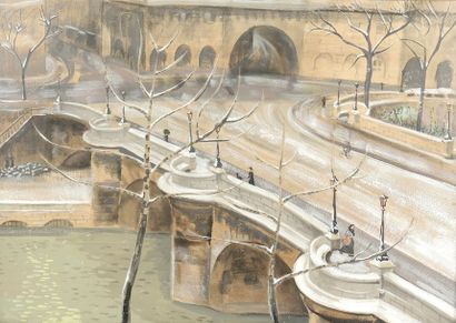 ANNE-MARIE FONTAINE (1900-1938) "Vue du Pont Neuf en hiver"

Gouache sur papier

Signé,...