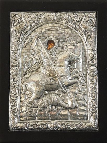 ICONE ARGENT Icône grecque figurant Saint Georges et le dragon

Rizza en argent 950/1000e...