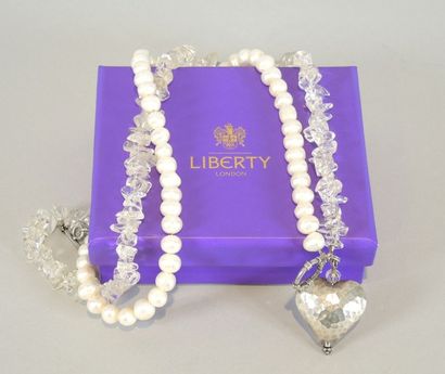 BIJOU FANTAISIE Collier à 2 rangs en perles baroques de culture et cristaux de roche,...