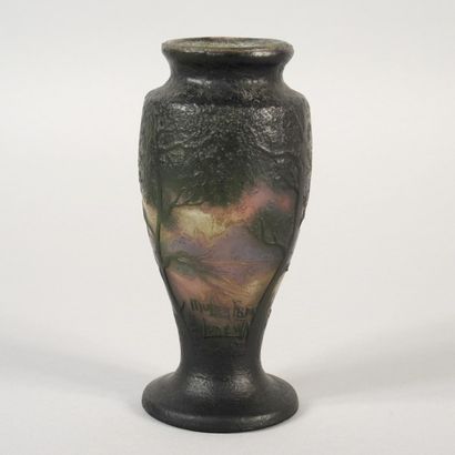MULLER FERES - LUNEVILLE Petit vase sur piédouche en verre multicouche à décor dégagé...