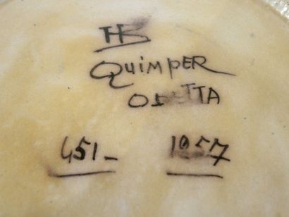 HB Quimper Odetta Important vase boule en grès à décor de cercles sur fond noir émaillé

Marqué...