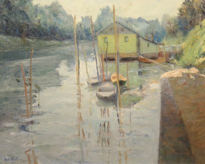 A. WILLOT (XXe) "Paysage avec barque sur la Sarthe"

Huile sur toile signée en bas...
