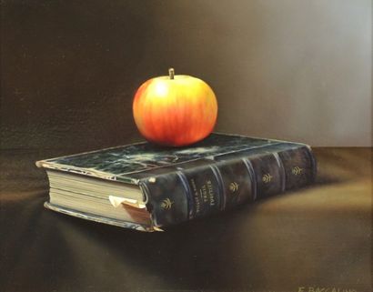 Frédéric BACCALINO (Né en 1962) "Le livre à la pomme sur velours"

Huile sur toile...