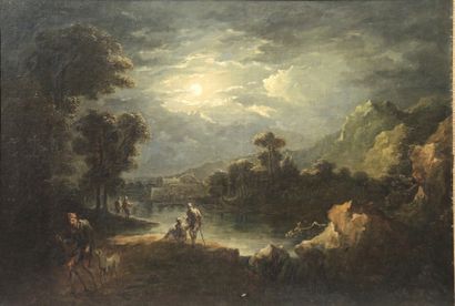 Pierre Salomon DOMENCHIN de CHAVANNES (1672/73 -1744) "Promeneurs près d'un étang"

Toile...