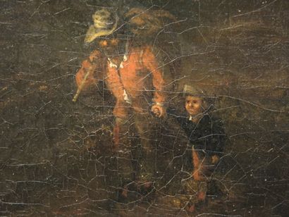 ECOLE HOLLANDAISE vers 1820, suiveur de de Jacob van Ruysdael "Paysan et son fils...