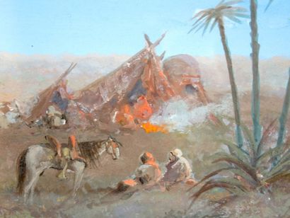 Paul PASCAL (1832-c.1903) "Le campement près d'une oasis et des ruines"

Gouache...